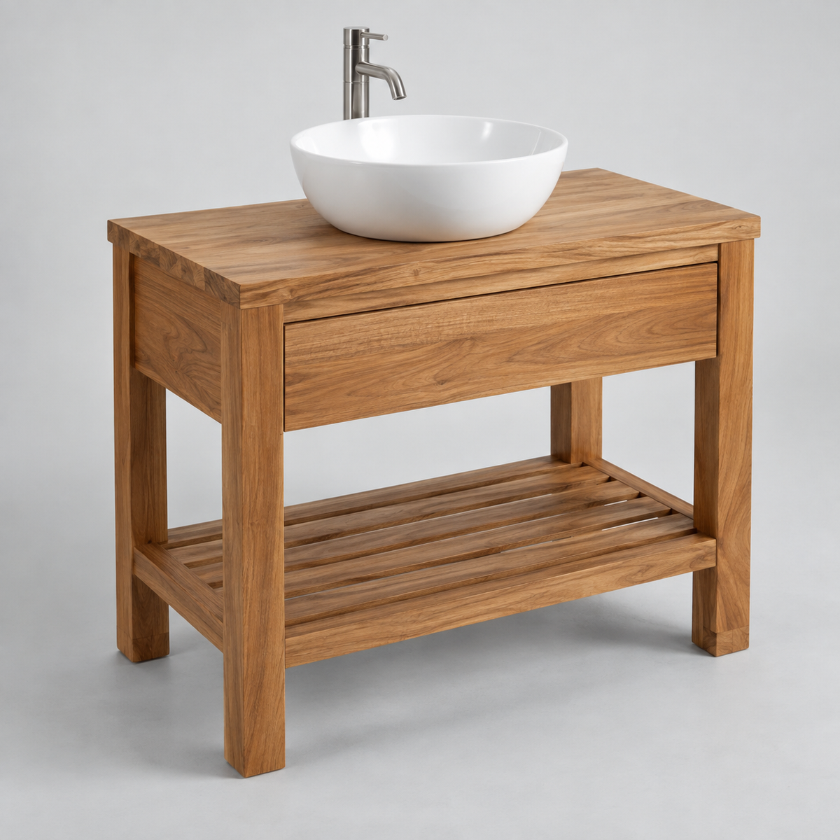 Teak-Badregal 160 cm – originale Detailansicht